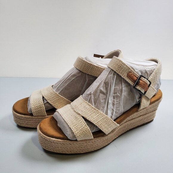 Toms Audrey Wedge Sandals Women Size US 6.5 NWT Strappy Metallic Natural - Picture 1 of 14